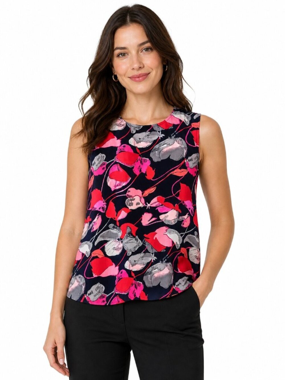 Diane Von Furstenberg Pink Red Floral Silk Sleeveless Top